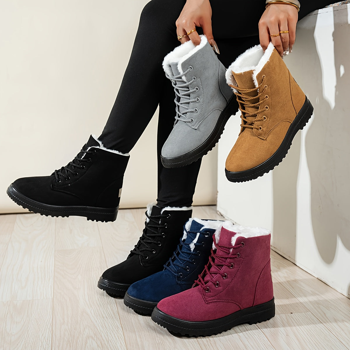 Doralina | Dames Enkellaarzen – Korte Pluche Gevoerde Veterschoenen, Effen & Casual