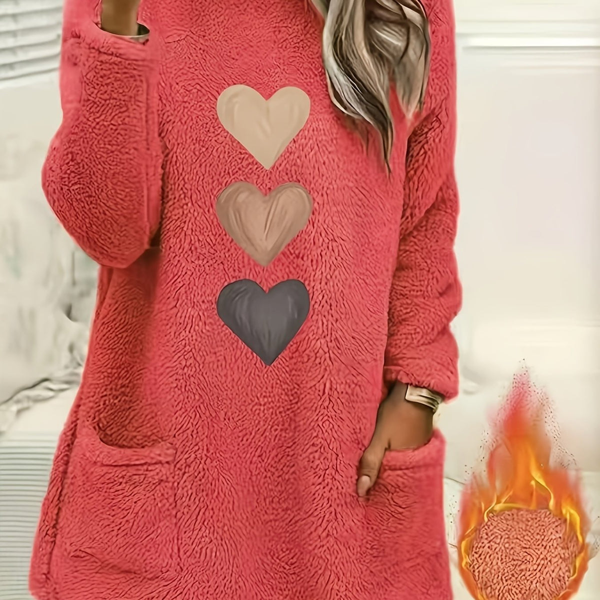 Leonie | Dames-sweatshirt met fleecevoering en hartjesprint – Casual pullover met lange mouwen