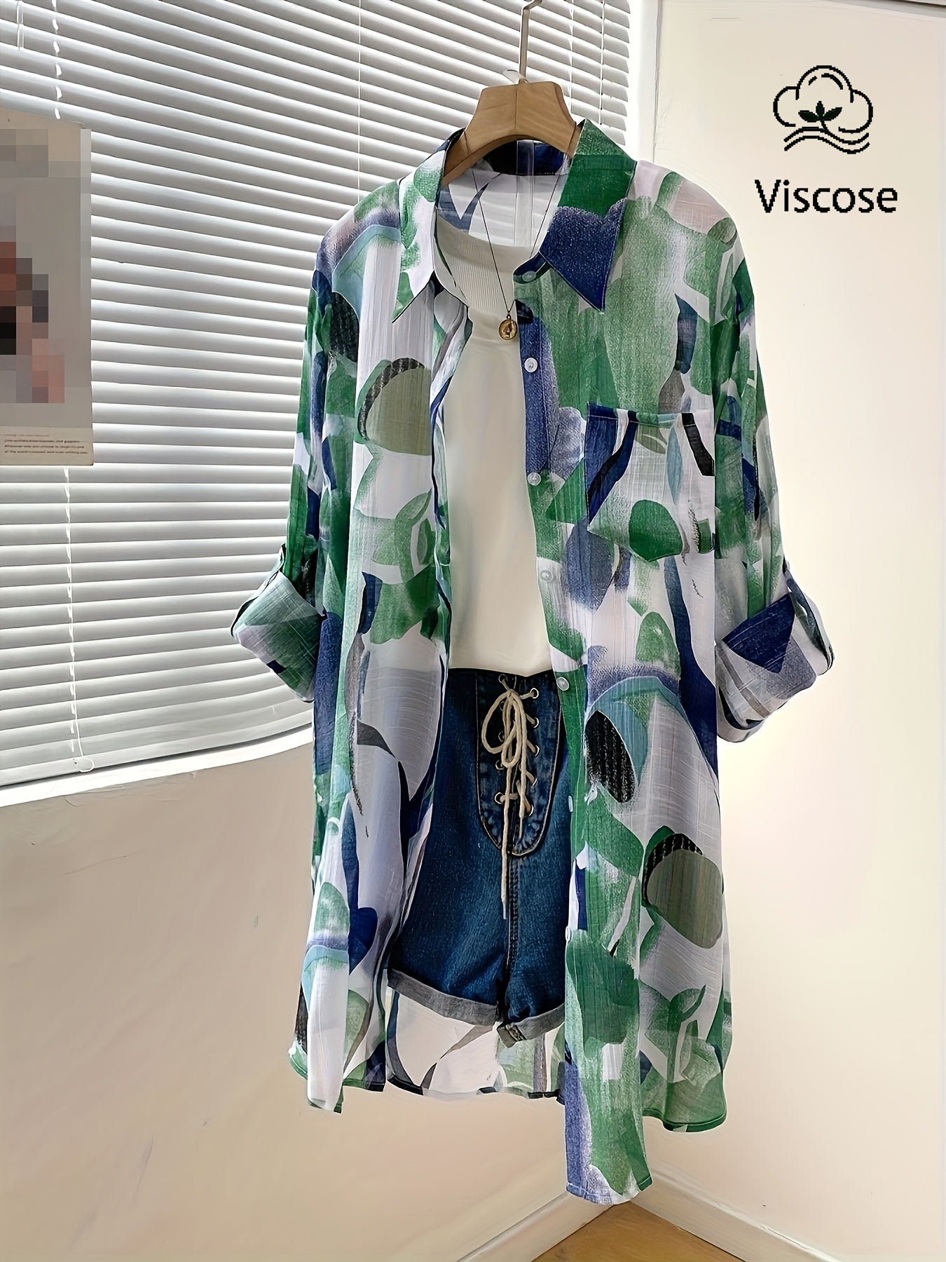 Zarela | Damesoverhemd met lange mouwen en print – Doorschijnende, geometrische casual blouse