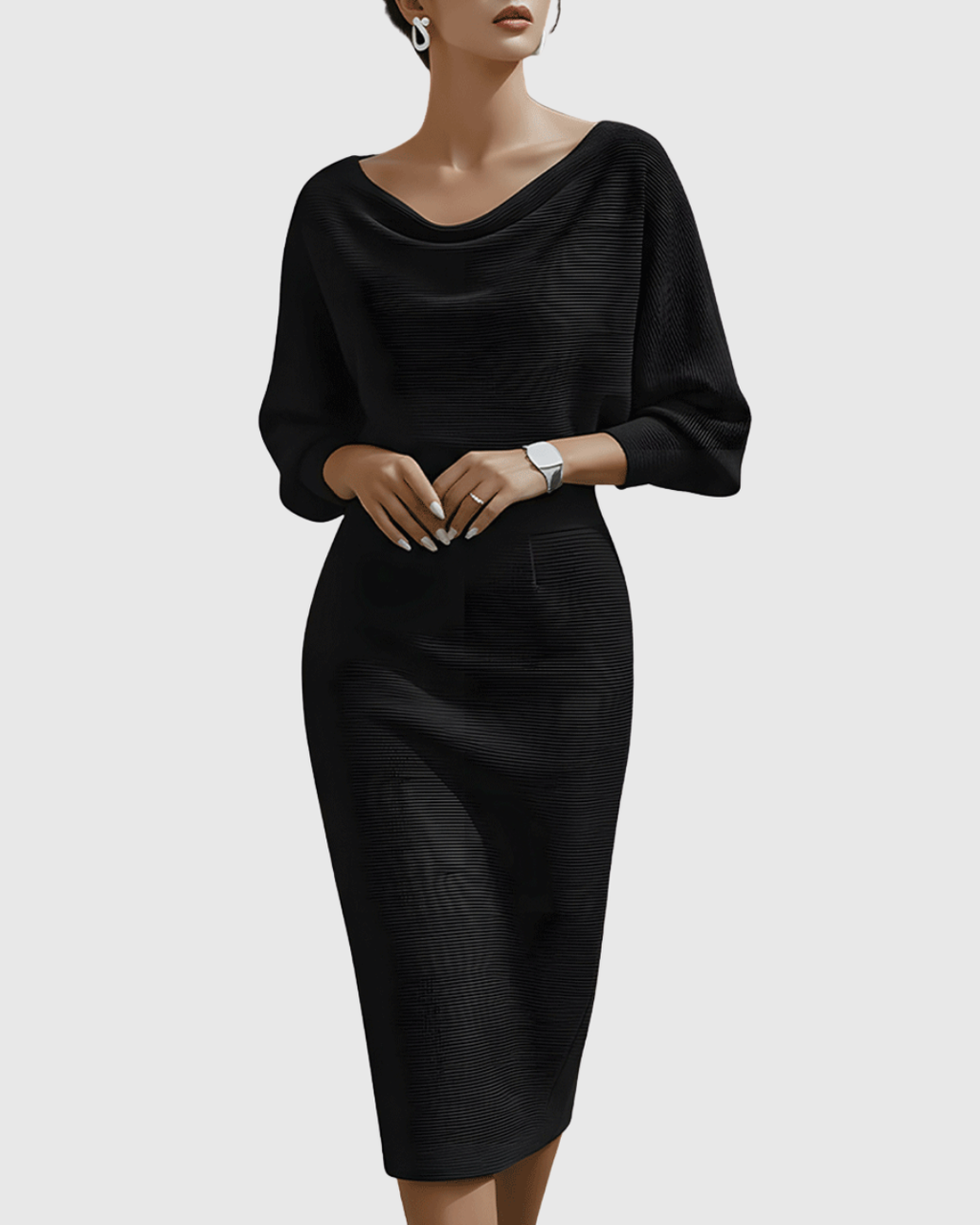 Milena | Weißes, locker sitzendes Damenkleid – Midikleid mit Fledermausärmeln