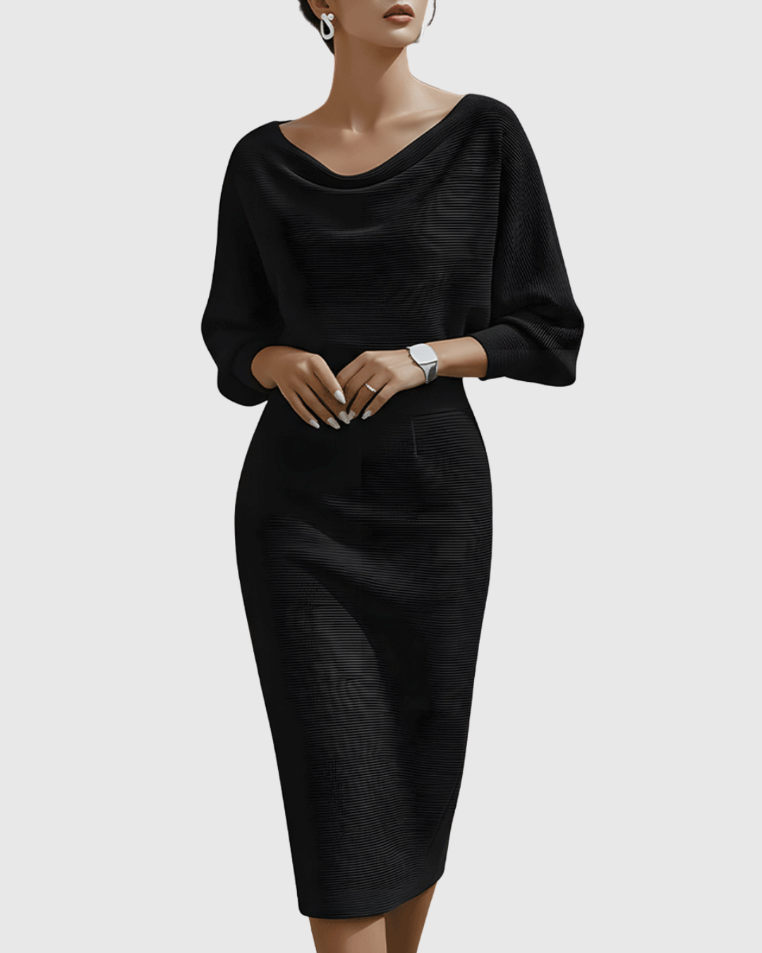 Milena | Weißes, locker sitzendes Damenkleid – Midikleid mit Fledermausärmeln