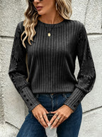 Lammie | Dames Top met Kanten Mouwen, Verticale Strepen & Ronde Hals, Lange Mouwen