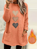 Leonie | Dames-sweatshirt met fleecevoering en hartjesprint – Casual pullover met lange mouwen