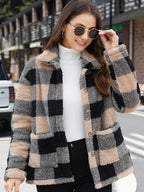 Noralise | Geruite Teddy Damesjas – Pluche, Lange Mouwen
