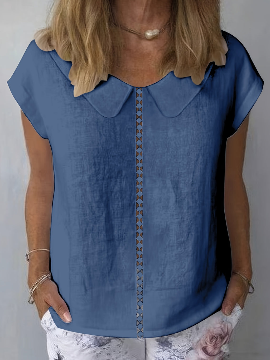Paloma | Casual damesblouse – Shirt met korte mouwen en patchwork van kant