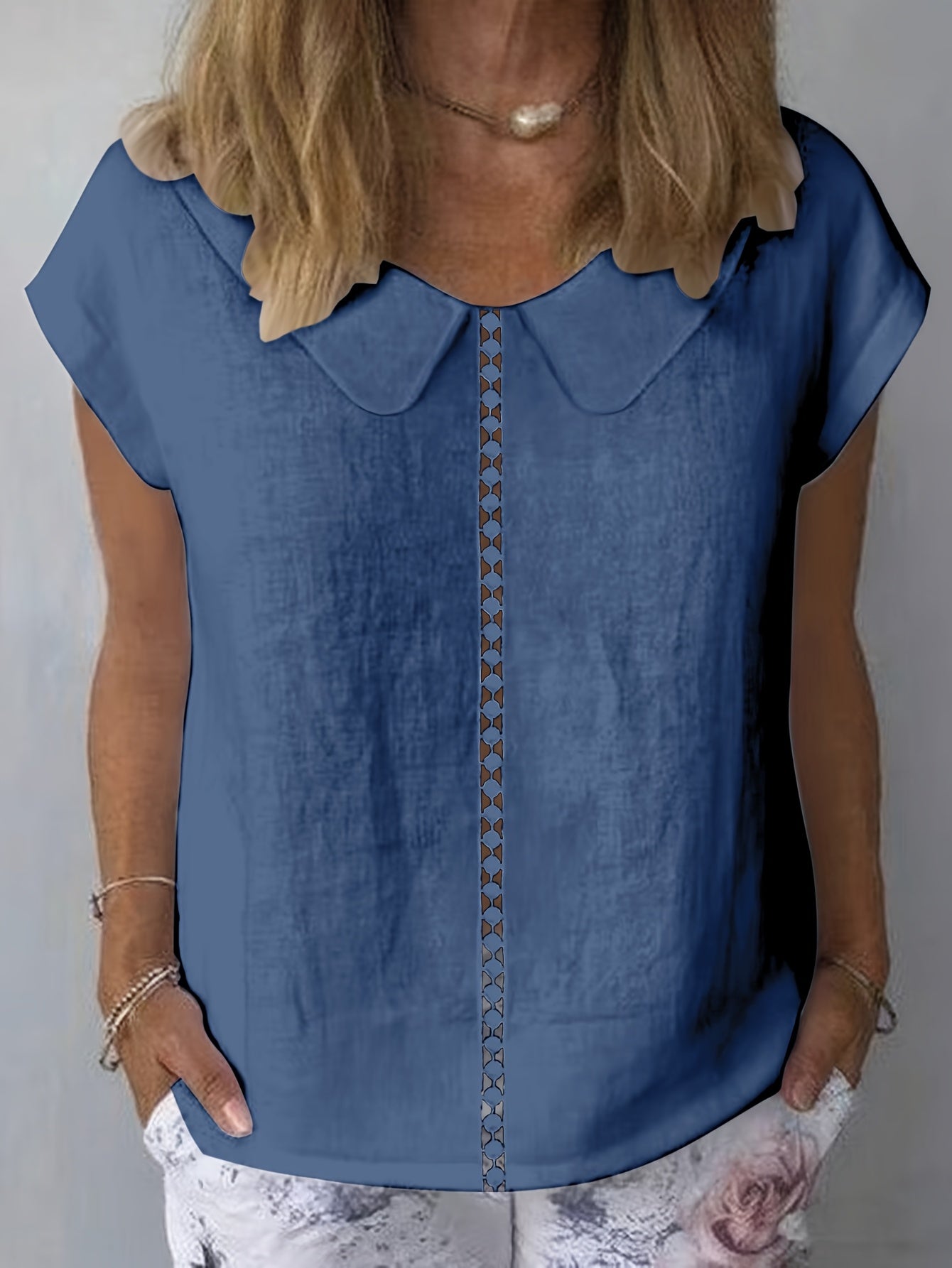 Paloma | Casual damesblouse – Shirt met korte mouwen en patchwork van kant