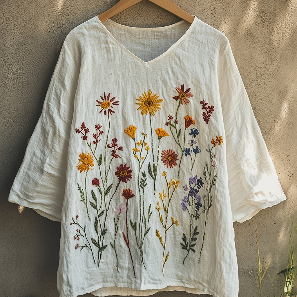 Rielle | Elegante damesblouse – Losvallend shirt met V-hals voor een casual alledaagse look