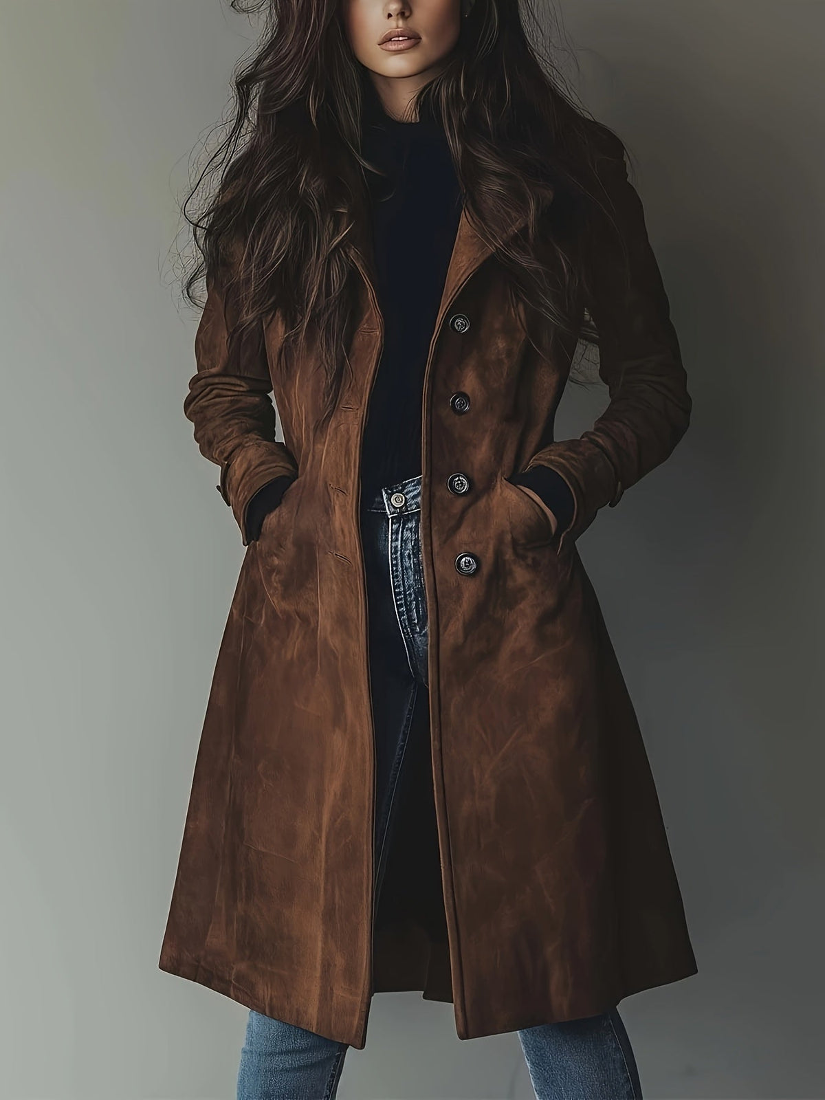 Annetta | Vintage Suède Trenchcoat Dames – Single-Breasted Jas
