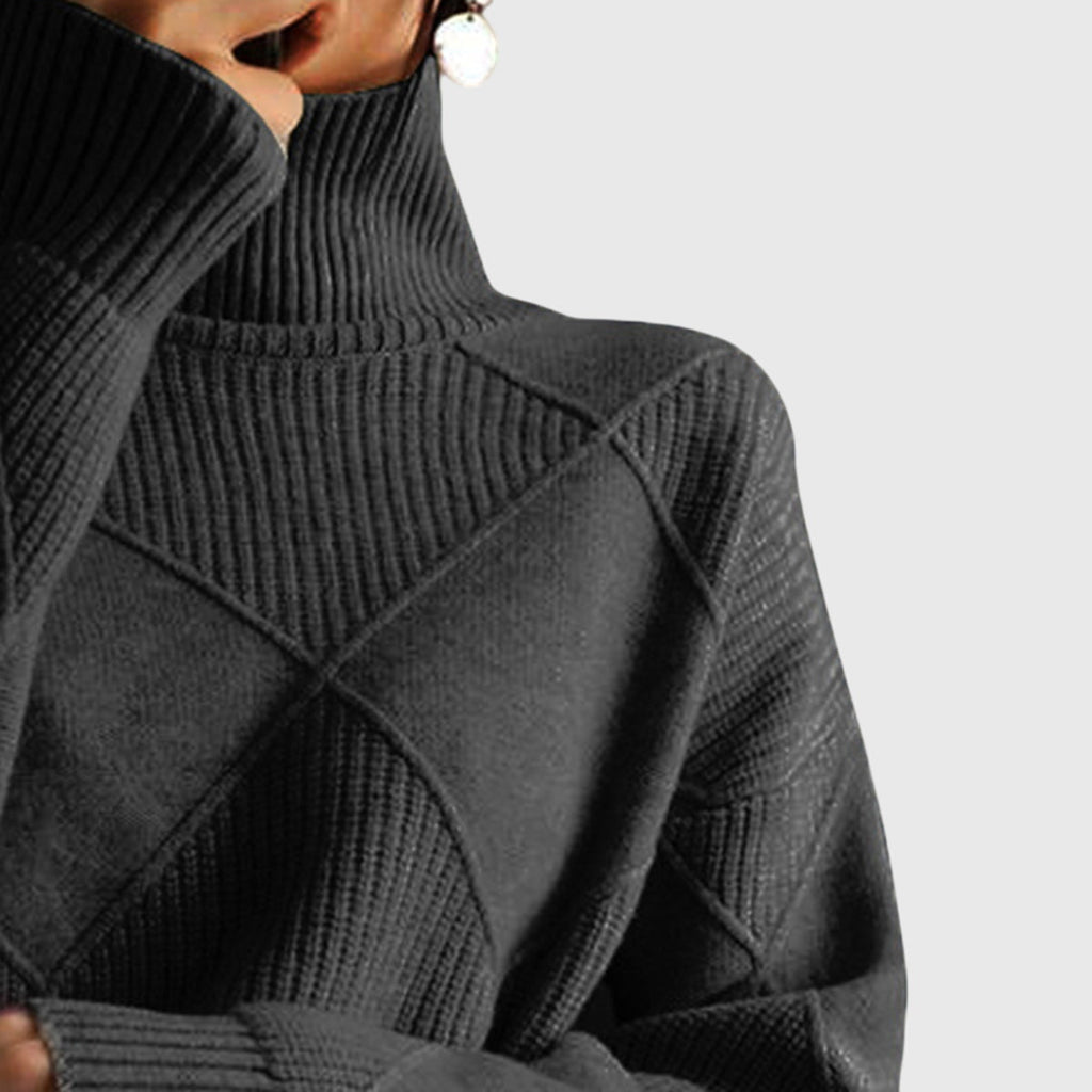 Calyssia | Damestrui met dikke breistruk en col – Patchwork met ruitmotief