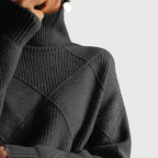 Calyssia | Damestrui met dikke breistruk en col – Patchwork met ruitmotief