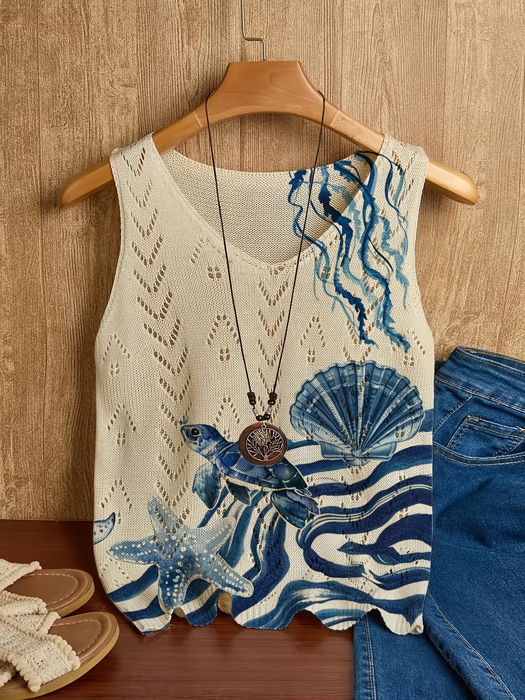Novella | Boho-top met print voor dames – Elegante mouwloze pullover