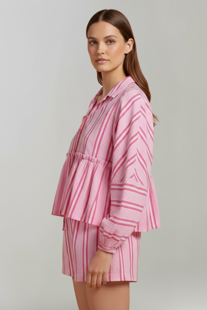 Vionara | Dames 2-delige set – Top met strik aan de voorkant met lange mouwen & korte broek
