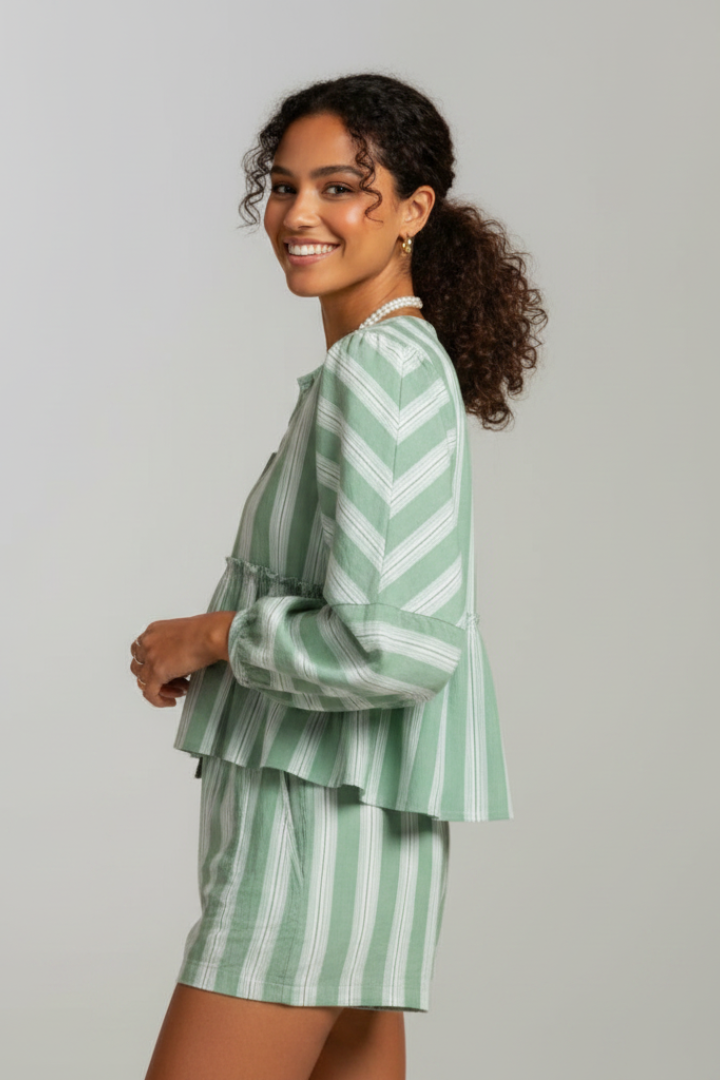 Vionara | Dames 2-delige set – Top met strik aan de voorkant met lange mouwen & korte broek