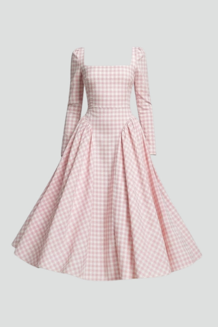 Eliana | Geruite Jurk voor Dames – Lange Mouwen Knie-lengte Fit & Flare, Vintage Elegante