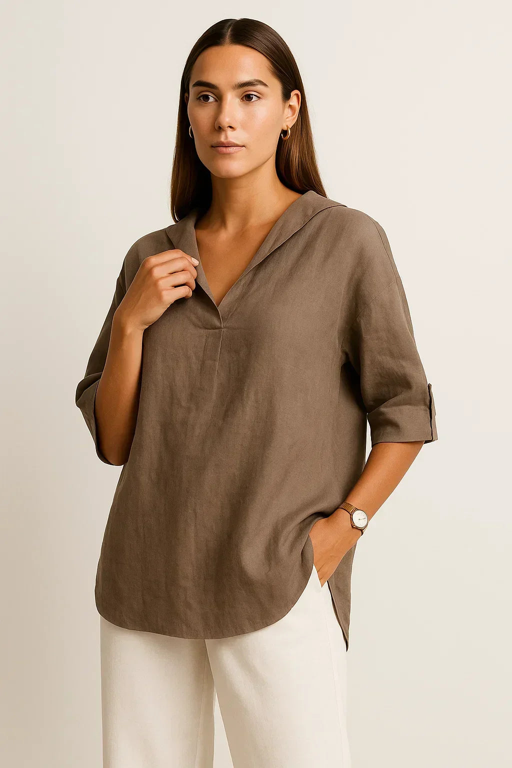Verity | Dames-top met V-hals – Lichte blouse met halflange mouwen
