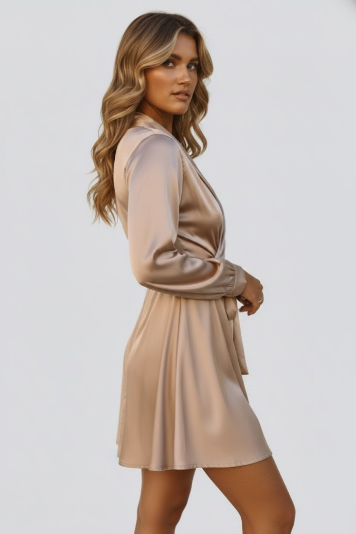 Giselle | Satijnen Mini Jurk voor Dames – V-hals, Omslag Taille, Elegante Party- en Cocktailjurk