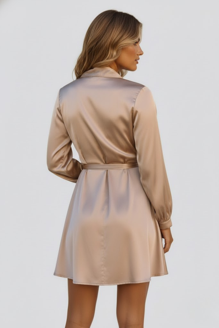 Giselle | Satijnen Mini Jurk voor Dames – V-hals, Omslag Taille, Elegante Party- en Cocktailjurk