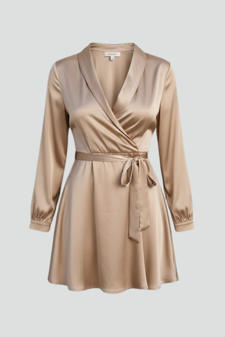 Giselle | Satijnen Mini Jurk voor Dames – V-hals, Omslag Taille, Elegante Party- en Cocktailjurk
