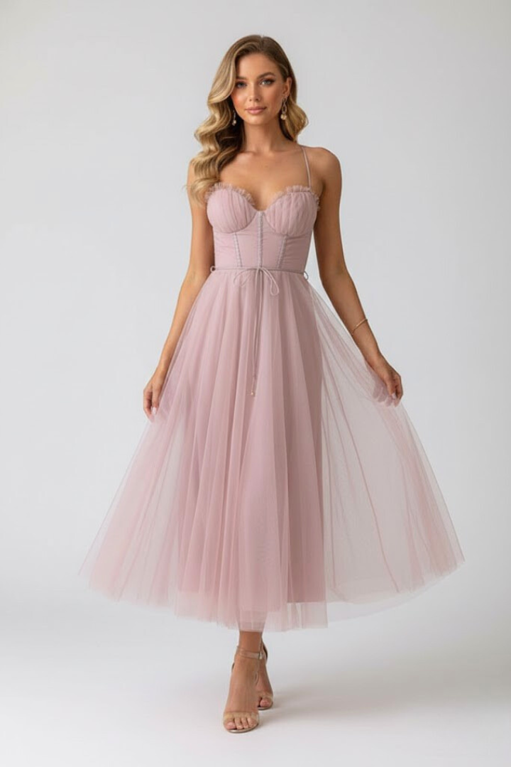 Elenya | Tule korsetjurk voor dames – sweetheart halslijn met spaghetti bandjes