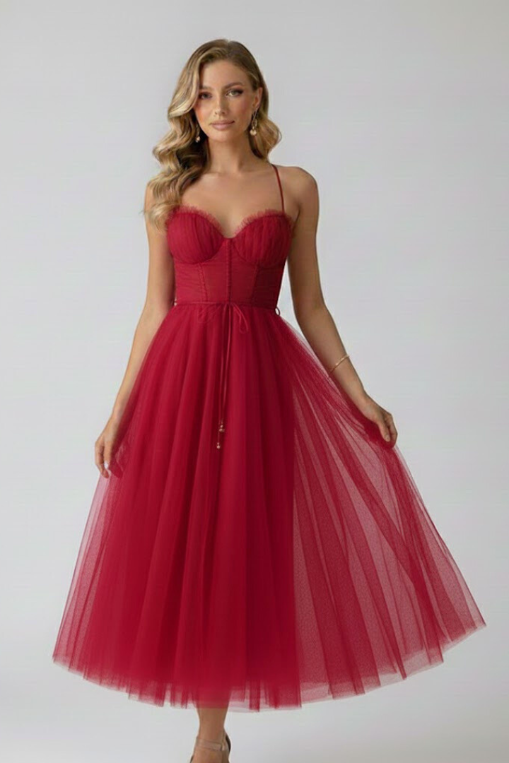 Elenya | Tule korsetjurk voor dames – sweetheart halslijn met spaghetti bandjes