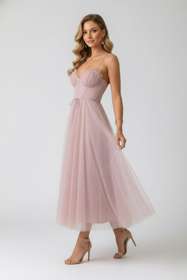 Elenya | Tule korsetjurk voor dames – sweetheart halslijn met spaghetti bandjes