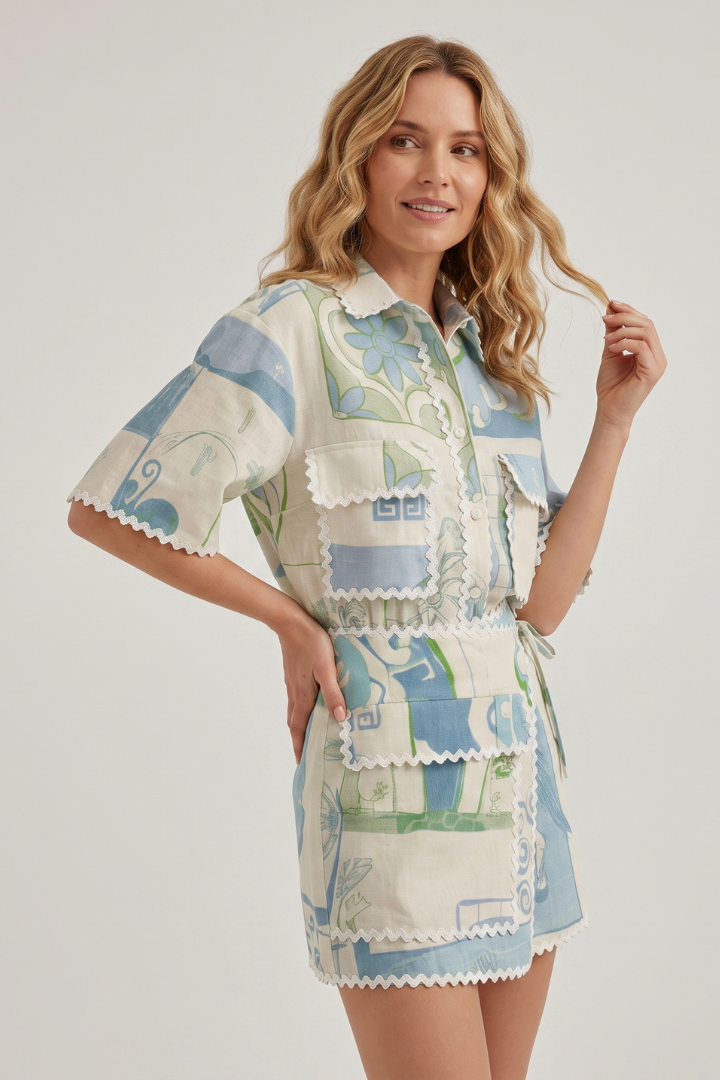 Savannah | 2-delige Patchwork Co-ord Set voor Dames – Linnenmix Zomeroutfit