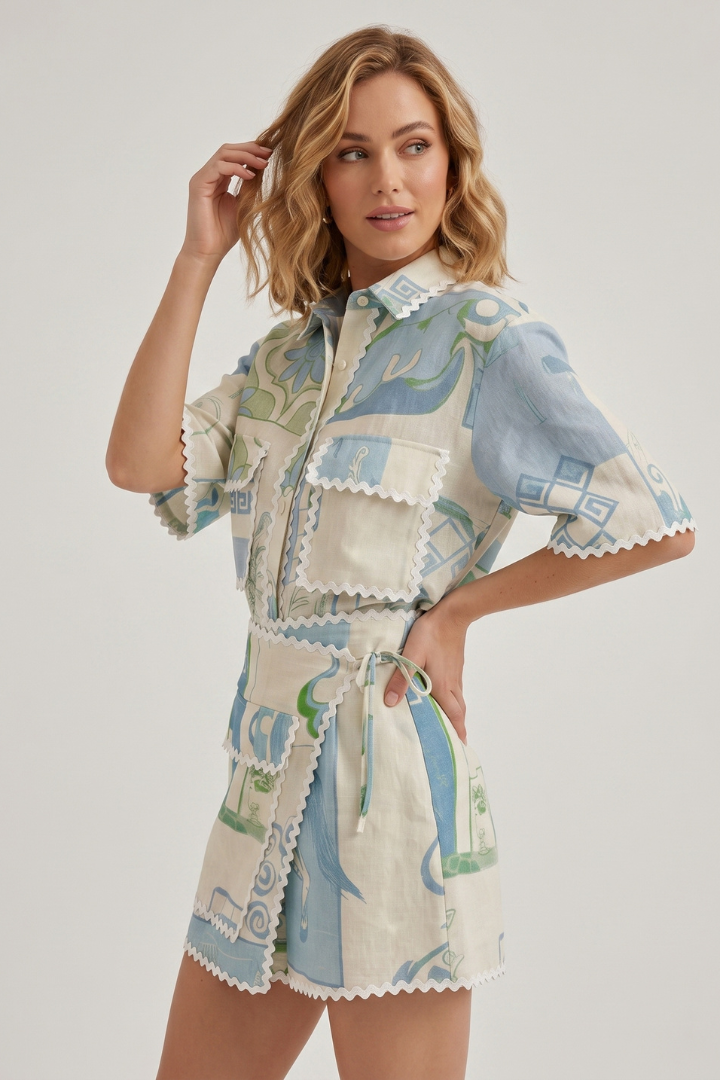 Savannah | 2-delige Patchwork Co-ord Set voor Dames – Linnenmix Zomeroutfit