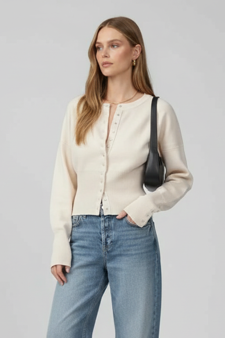 Primrose | Casual gebreid vest voor dames – met knopen aan de voorkant, lange mouwen