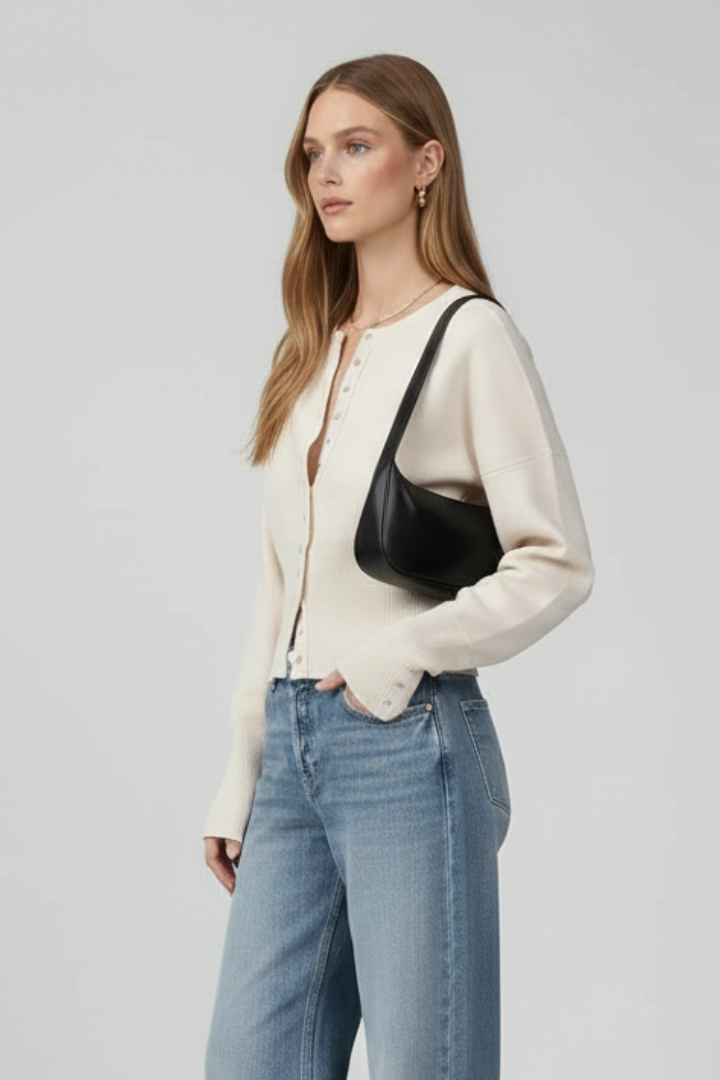 Primrose | Casual gebreid vest voor dames – met knopen aan de voorkant, lange mouwen
