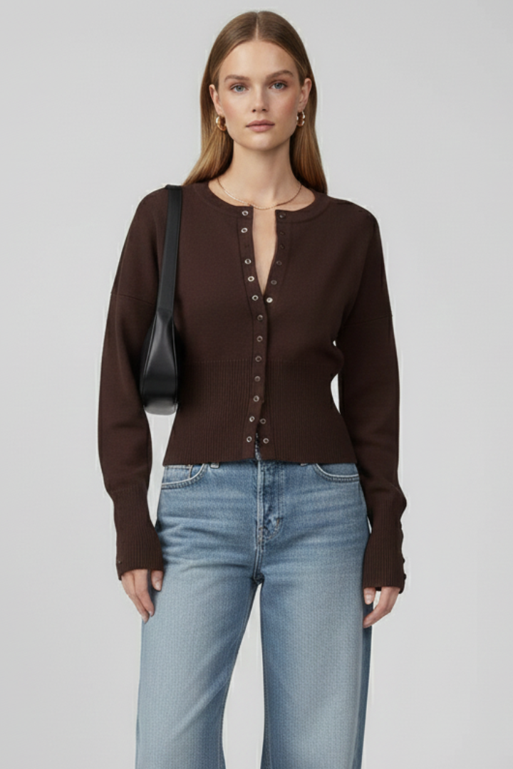 Primrose | Casual gebreid vest voor dames – met knopen aan de voorkant, lange mouwen