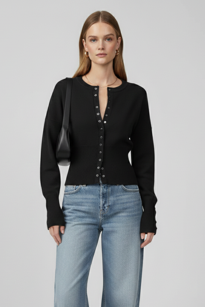 Primrose | Casual gebreid vest voor dames – met knopen aan de voorkant, lange mouwen