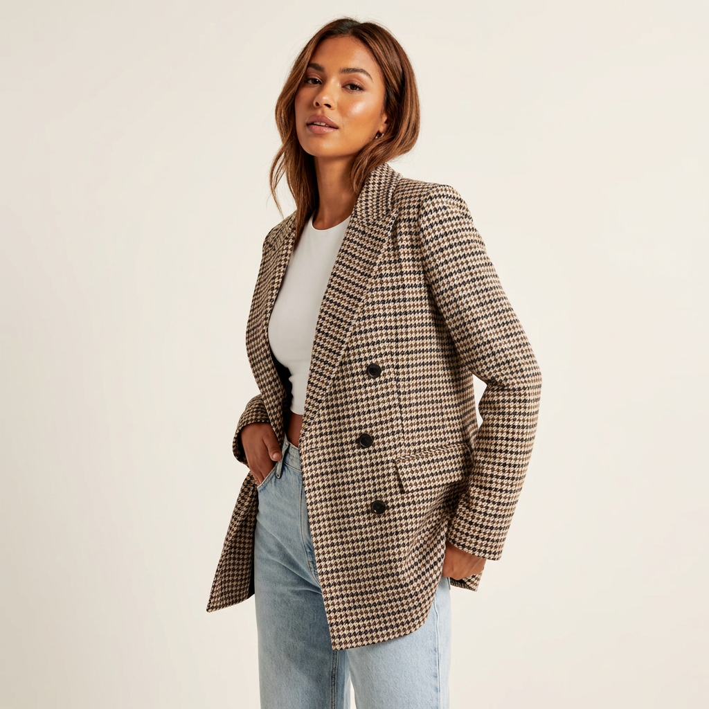 Adelma | Geruite Damescolbert met Elegante Reverskraag en Knopensluiting