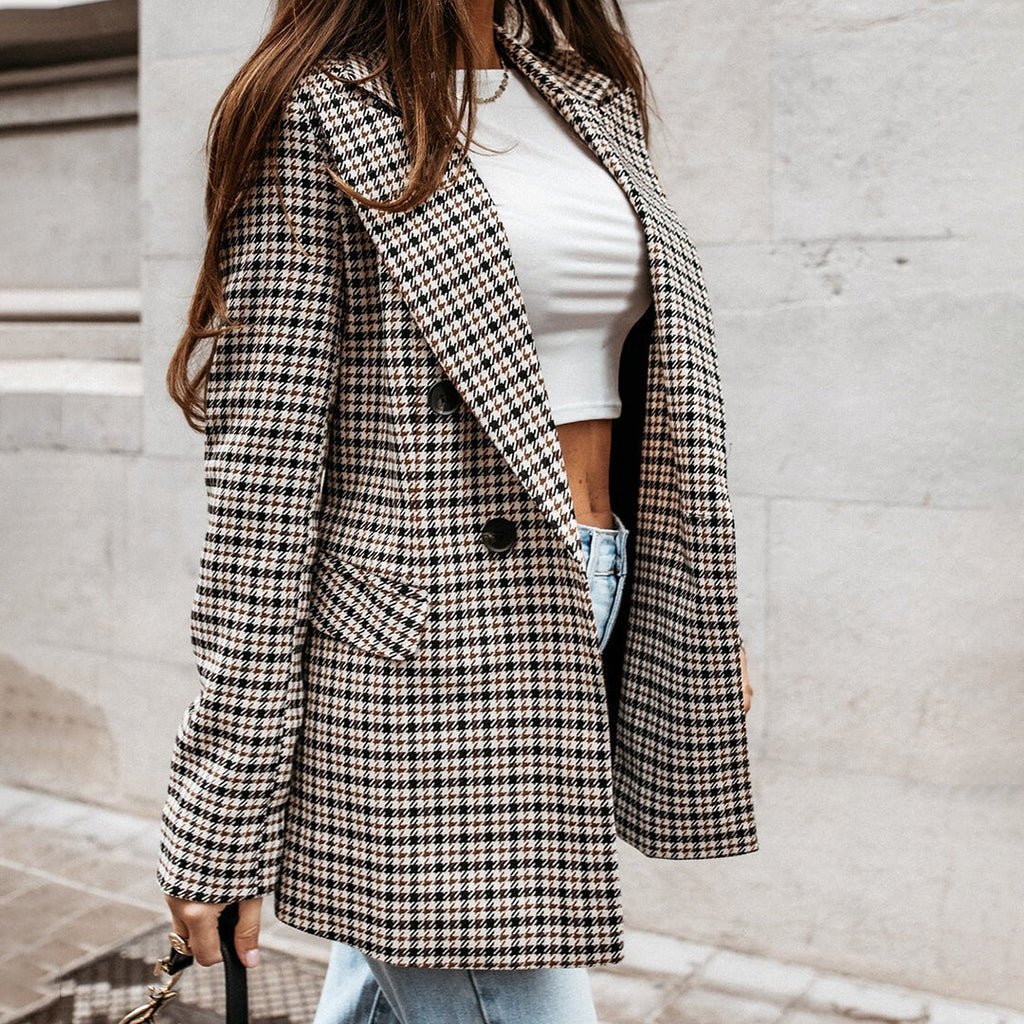 Adelma | Geruite Damescolbert met Elegante Reverskraag en Knopensluiting