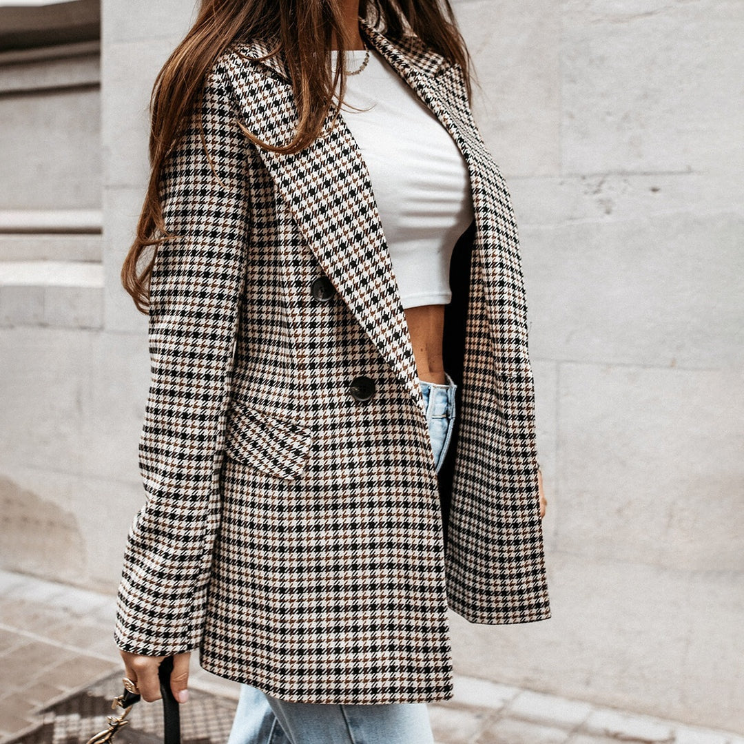 Adelma | Geruite Damescolbert met Elegante Reverskraag en Knopensluiting