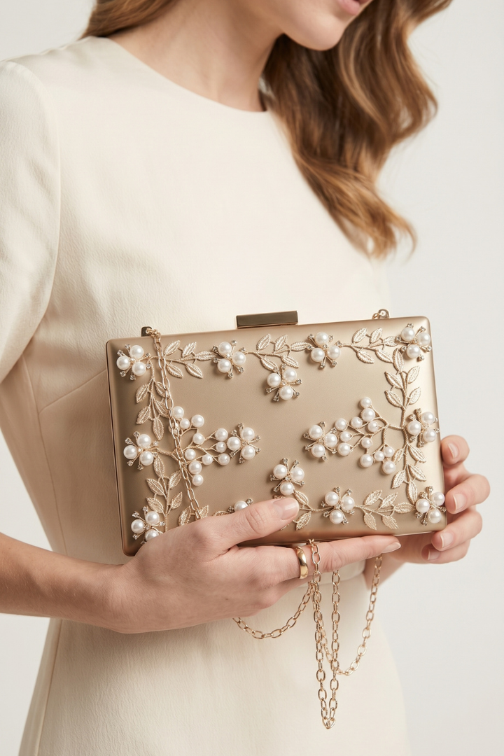 Kallia | Damesclutch met bloemenmotief en kralen – Elegante avondtas