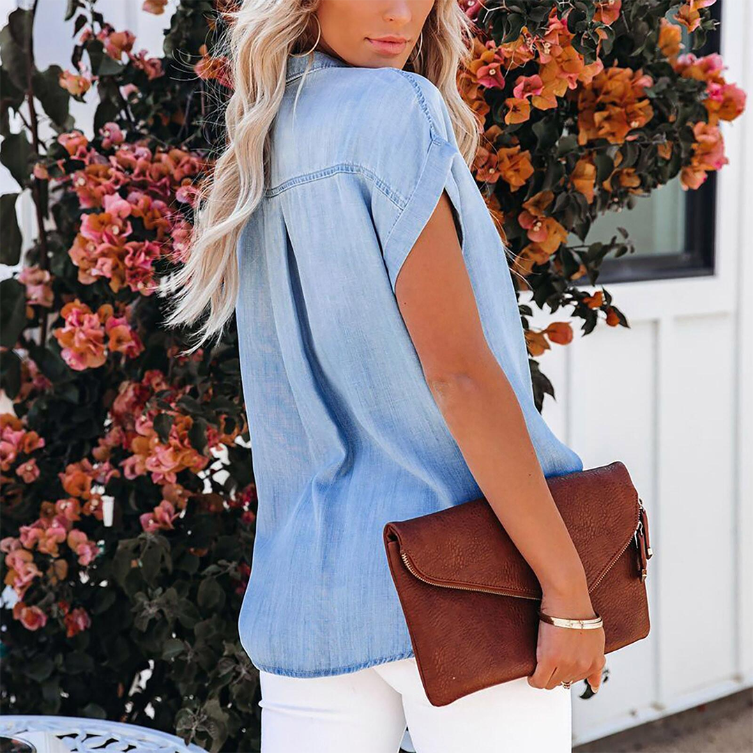Serynna | Dames Jeans Blouse Denim – Casual Spijker Shirt Lange Mouwen
