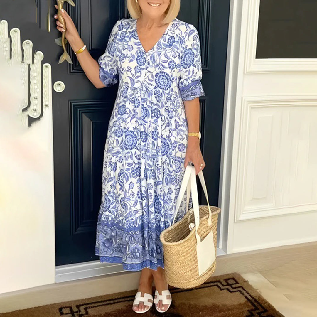 Lina | Dames bloemen casual midi-jurk – elegante zomerjurk, zachte comfortabele zwierige stijl