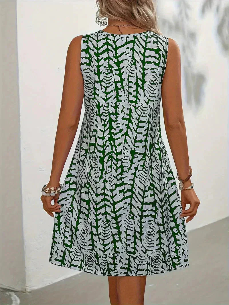 aiza | Dames Mouwloze Zomerjurk – Midi-jurk met Abstracte Print