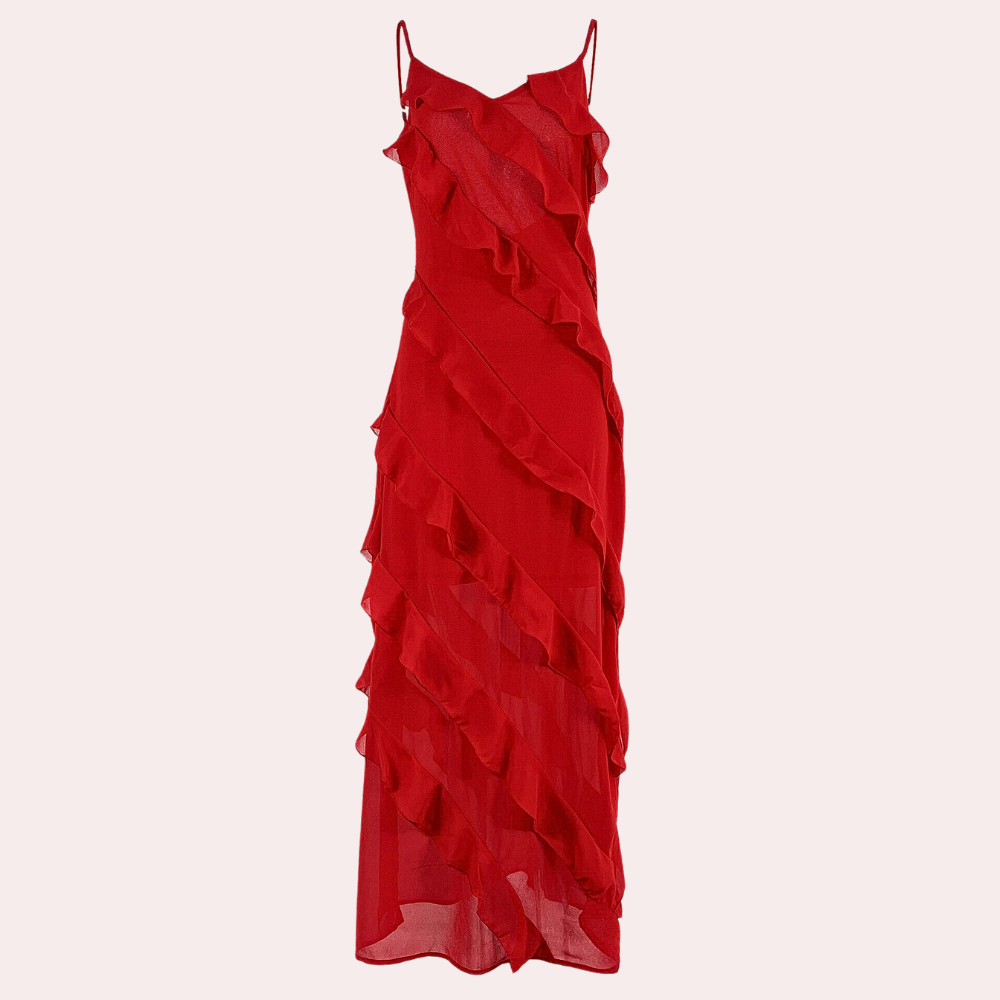 Idalia | Dames Elegante Maxi Jurk met Volants – Vloeiende Lange Avondjurk