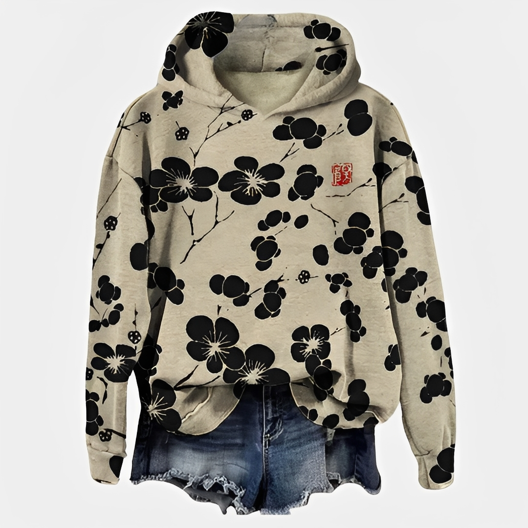 Aardina | Hoodie met bloemenprint voor dames – Warme pullover met lange mouwen en verstelbare capuchon