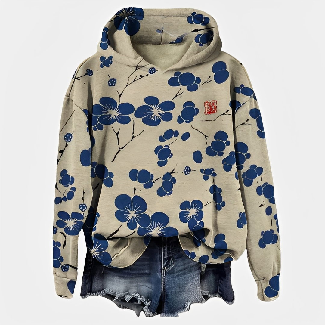 Aardina | Hoodie met bloemenprint voor dames – Warme pullover met lange mouwen en verstelbare capuchon