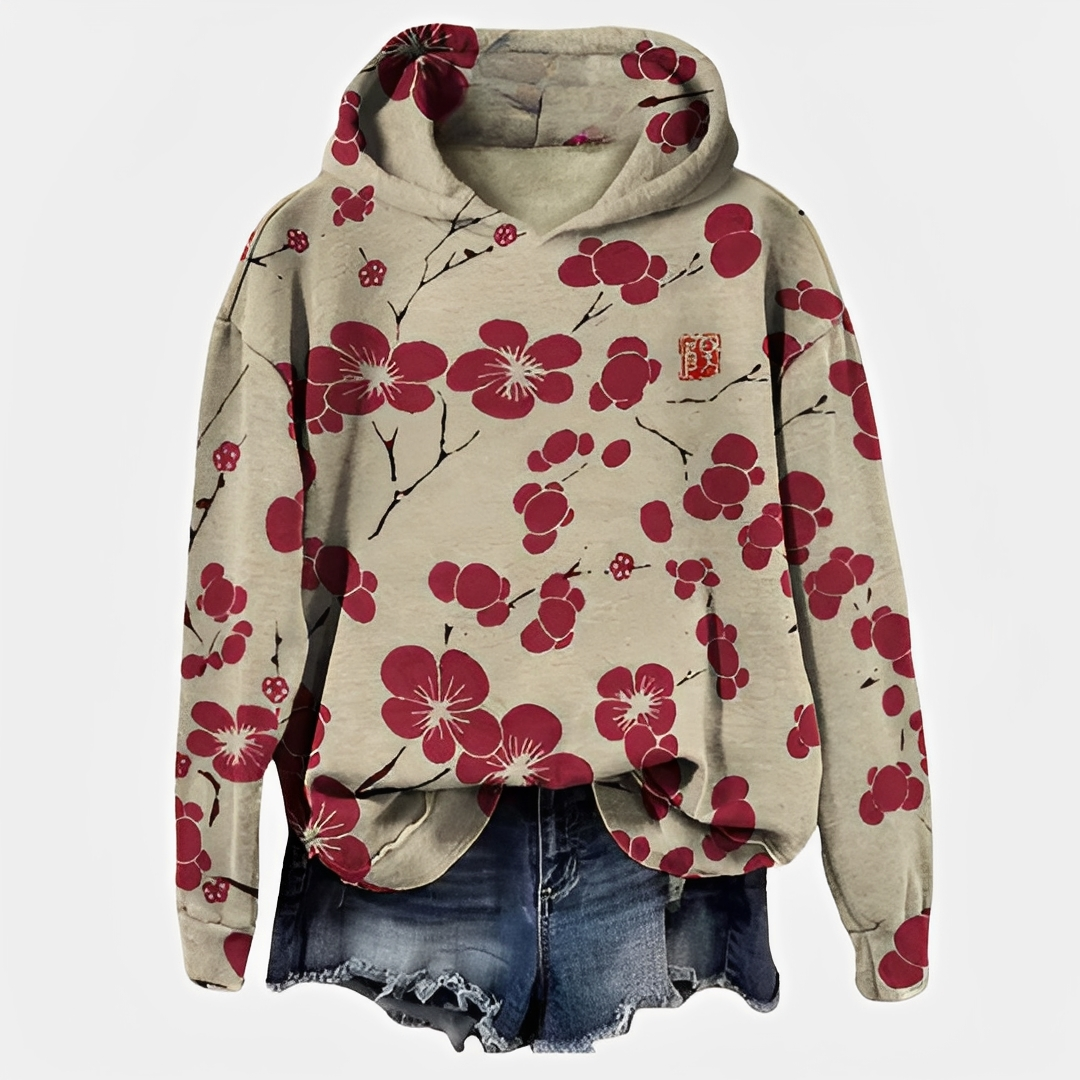 Aardina | Hoodie met bloemenprint voor dames – Warme pullover met lange mouwen en verstelbare capuchon
