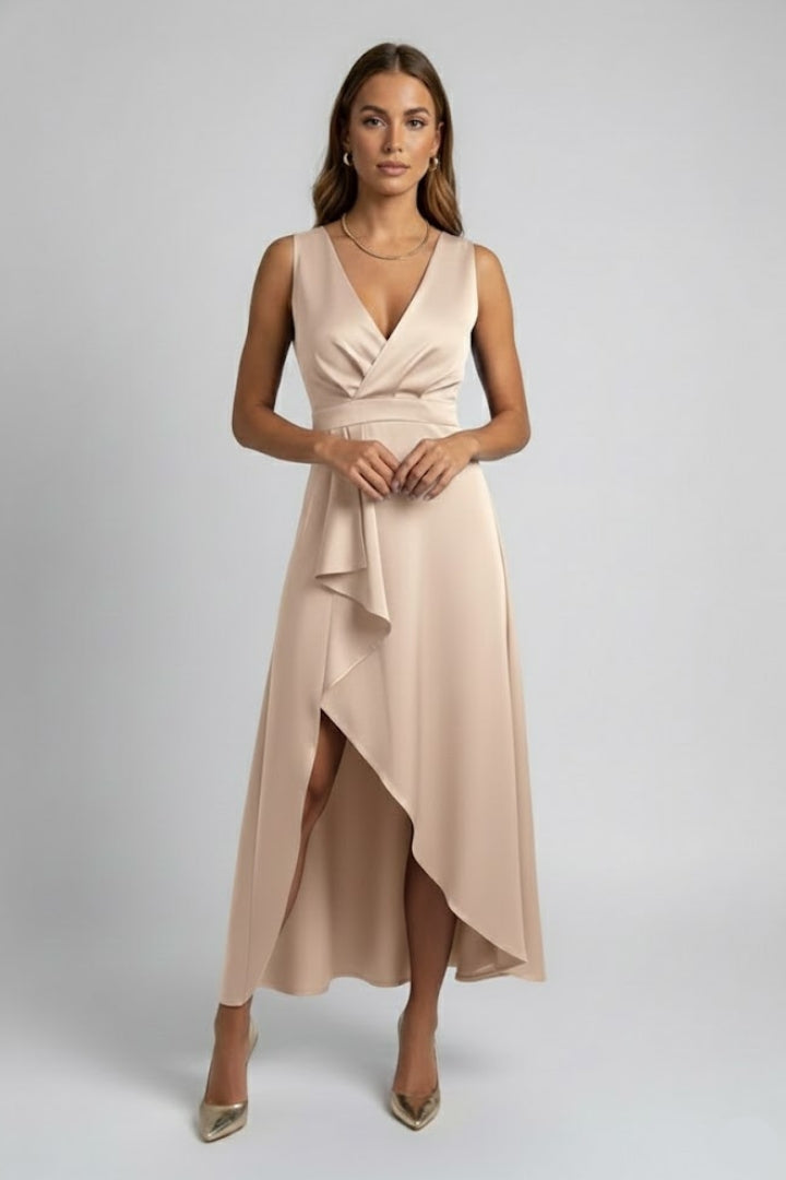 Nyelle | Maxi wikkeljurk voor dames – diepe V-hals, verstelbare taille en asymmetrische zoom