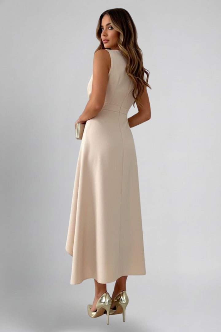 Nyelle | Maxi wikkeljurk voor dames – diepe V-hals, verstelbare taille en asymmetrische zoom
