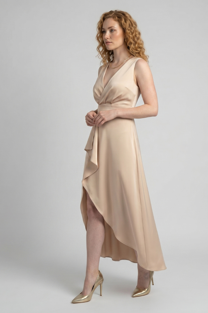Nyelle | Maxi wikkeljurk voor dames – diepe V-hals, verstelbare taille en asymmetrische zoom