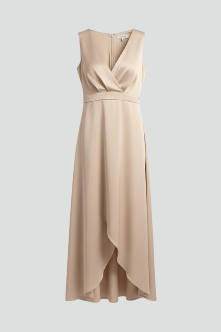 Nyelle | Maxi wikkeljurk voor dames – diepe V-hals, verstelbare taille en asymmetrische zoom