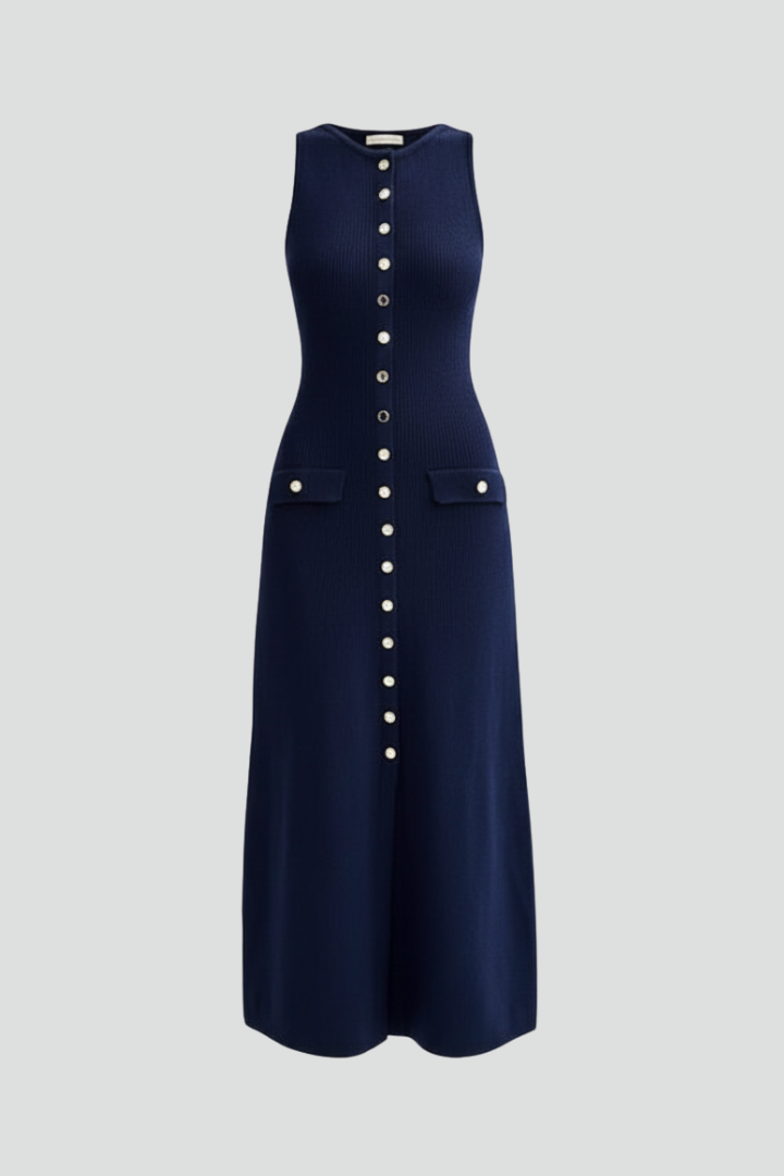 Gianna | Mouwloze Geribde Gebreide Maxi Jurk voor Dames – Casual Zomerse Bodycon Lange Jurk