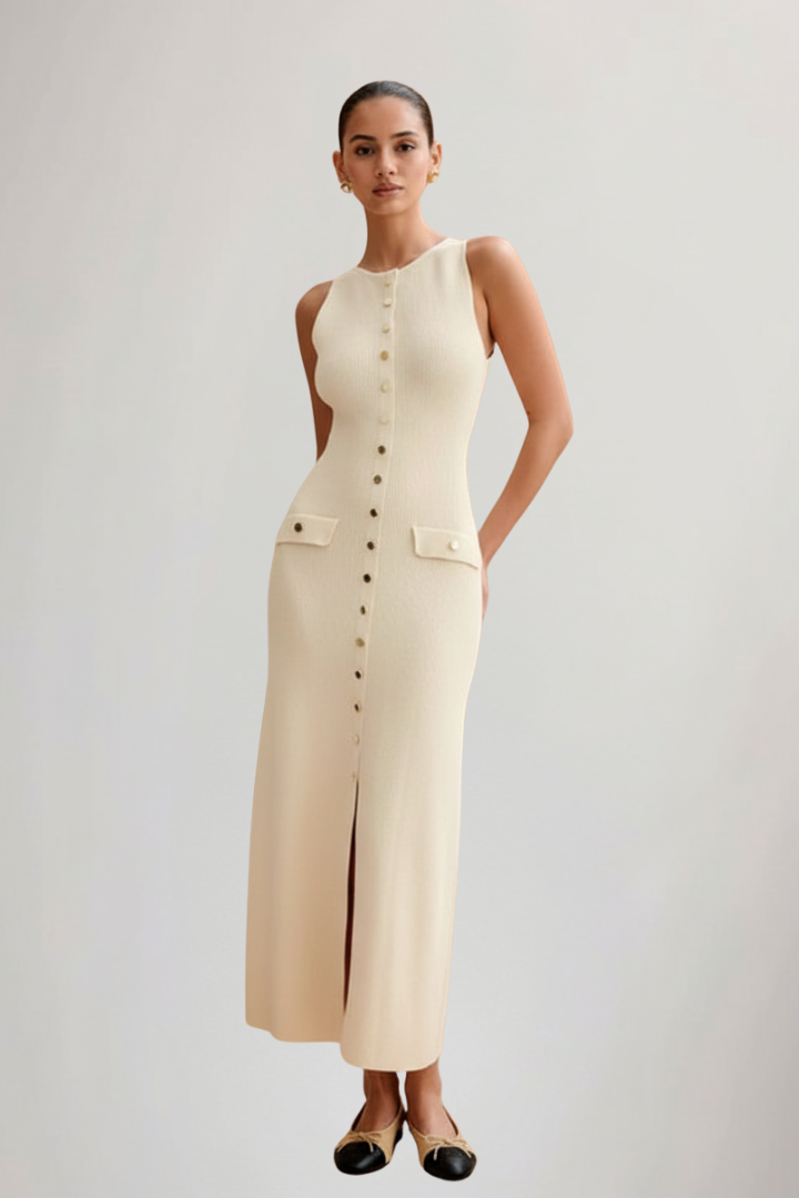 Gianna | Mouwloze Geribde Gebreide Maxi Jurk voor Dames – Casual Zomerse Bodycon Lange Jurk