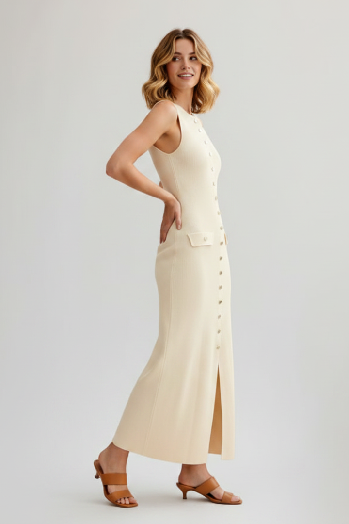 Gianna | Mouwloze Geribde Gebreide Maxi Jurk voor Dames – Casual Zomerse Bodycon Lange Jurk