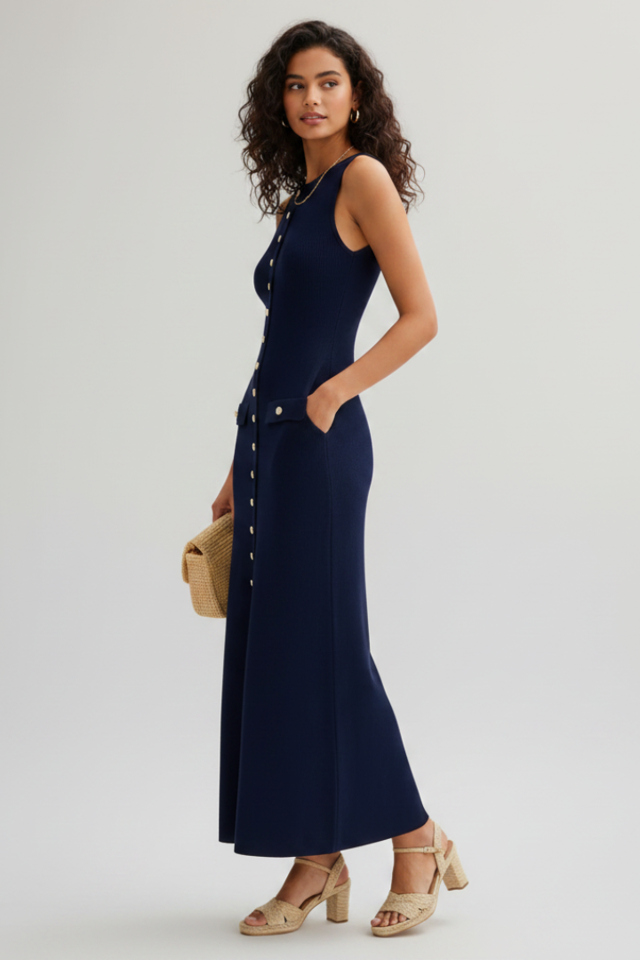Gianna | Mouwloze Geribde Gebreide Maxi Jurk voor Dames – Casual Zomerse Bodycon Lange Jurk